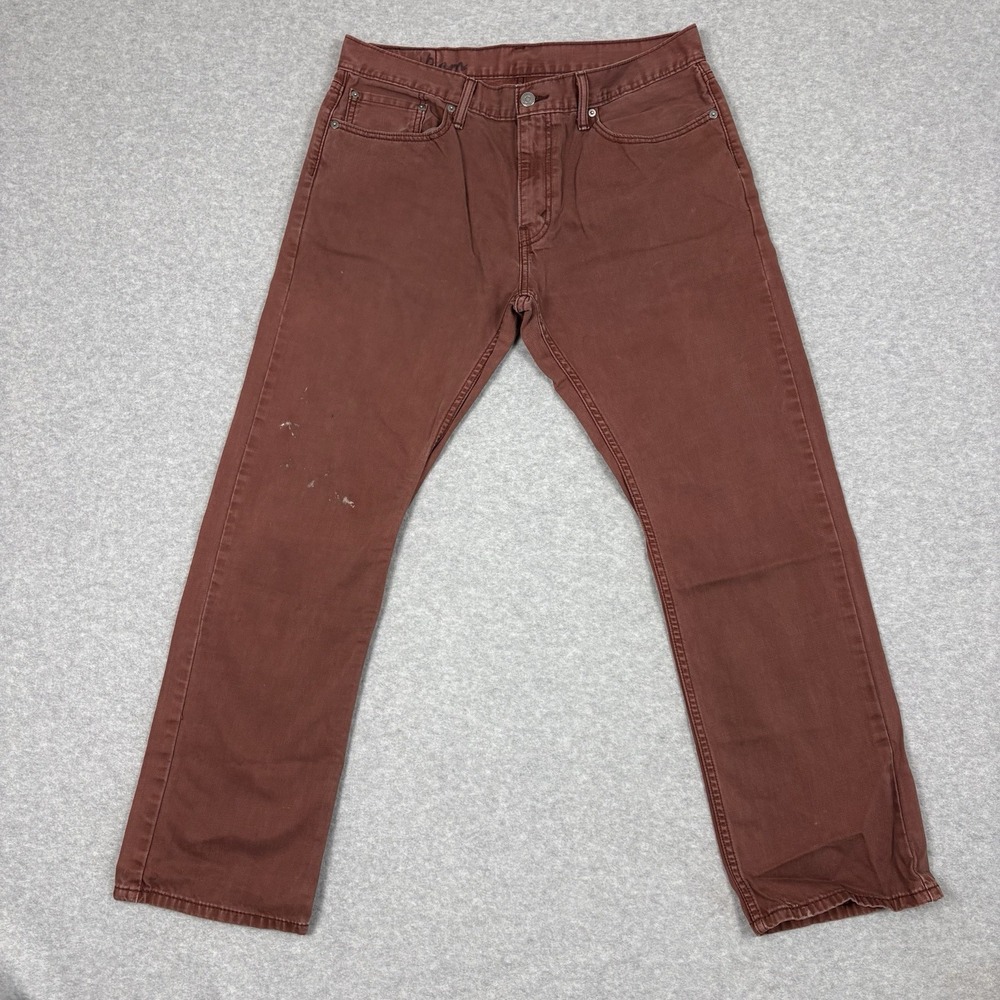 Levis 514 Straight Fit Jeans 34x30 Faded Maroon Paint Stained Grunge Mens